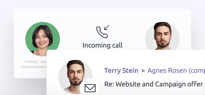 CRM screen consolidating sales communication via emails and phone calls in one place.