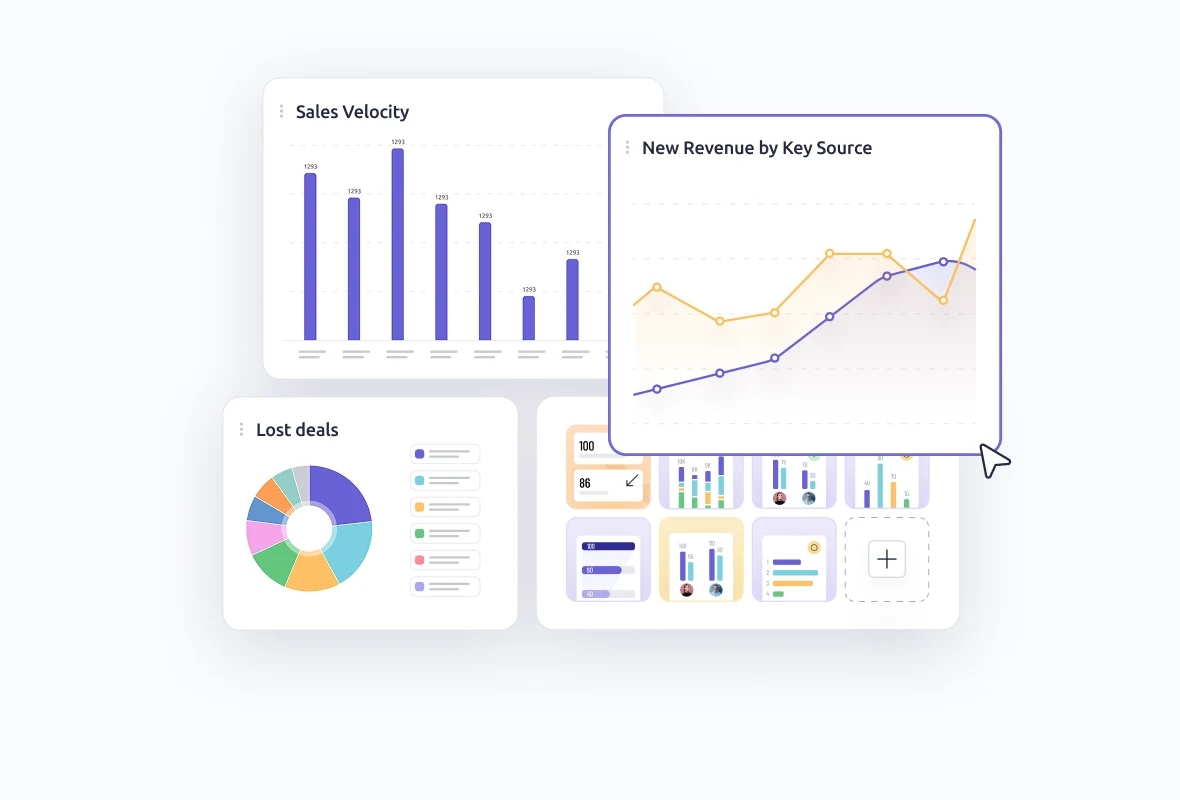 A preview of example custom reports in Livespace CRM