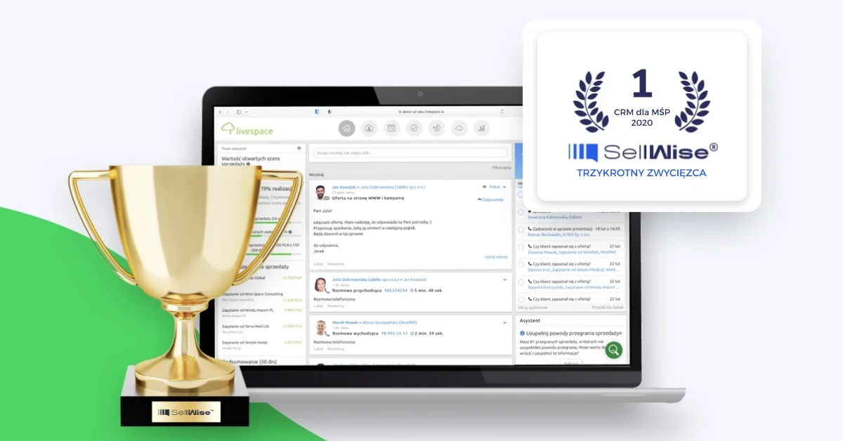 Livespace po raz trzeci zwycięzcą rankingu SellWise na najlepszy CRM dla MŚP