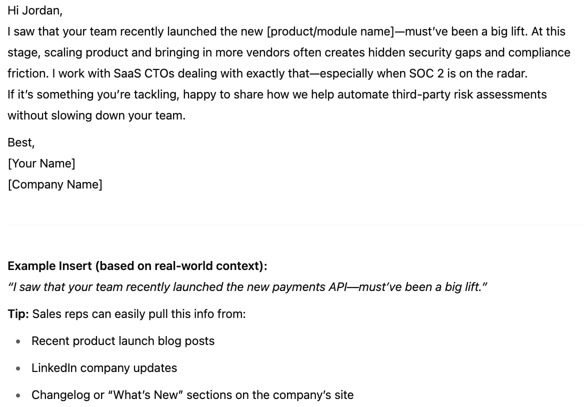 ChatGPT in sales; refined version of a ChatGPT prompt for sale
