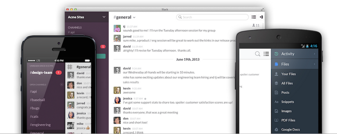 Examples of what Slack looks like on various devices