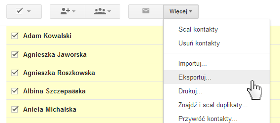 Import kontaktów z Gmail do CRM - eksport kontaktów