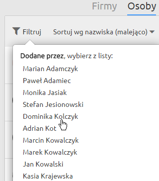Filtrowanie w LiveSpace CRM