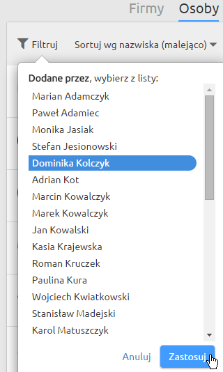 Filtrowanie w LiveSpace CRM