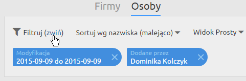 Zwijanie filtrów w LiveSpace CRM