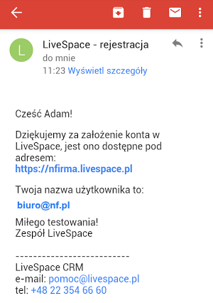 Mail od LiveSpace CRM