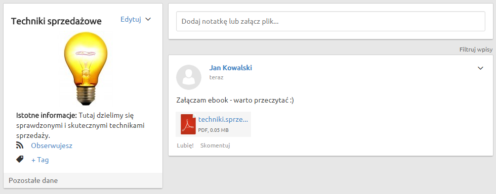 Profil przestrzeni w Livespace CRM