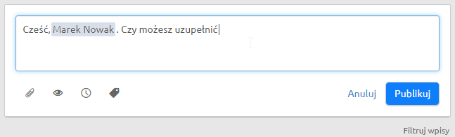 Wpisywanie notatki w LiveSpace CRM