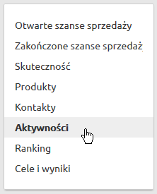 Aktywnosci w menu w CRM
