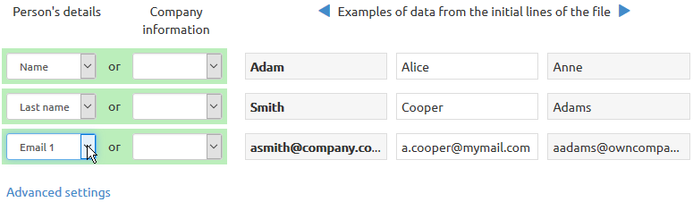 Field matching 2 in Livespace CRM