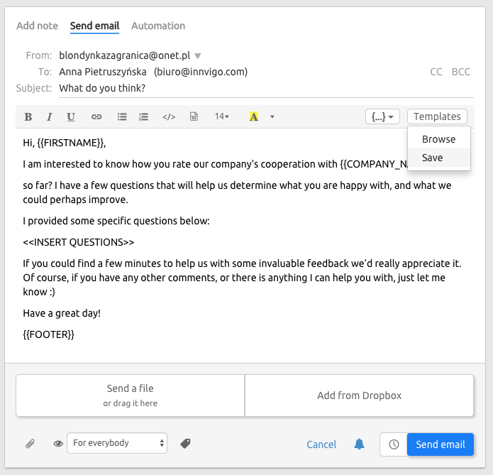 Change Management Email Template