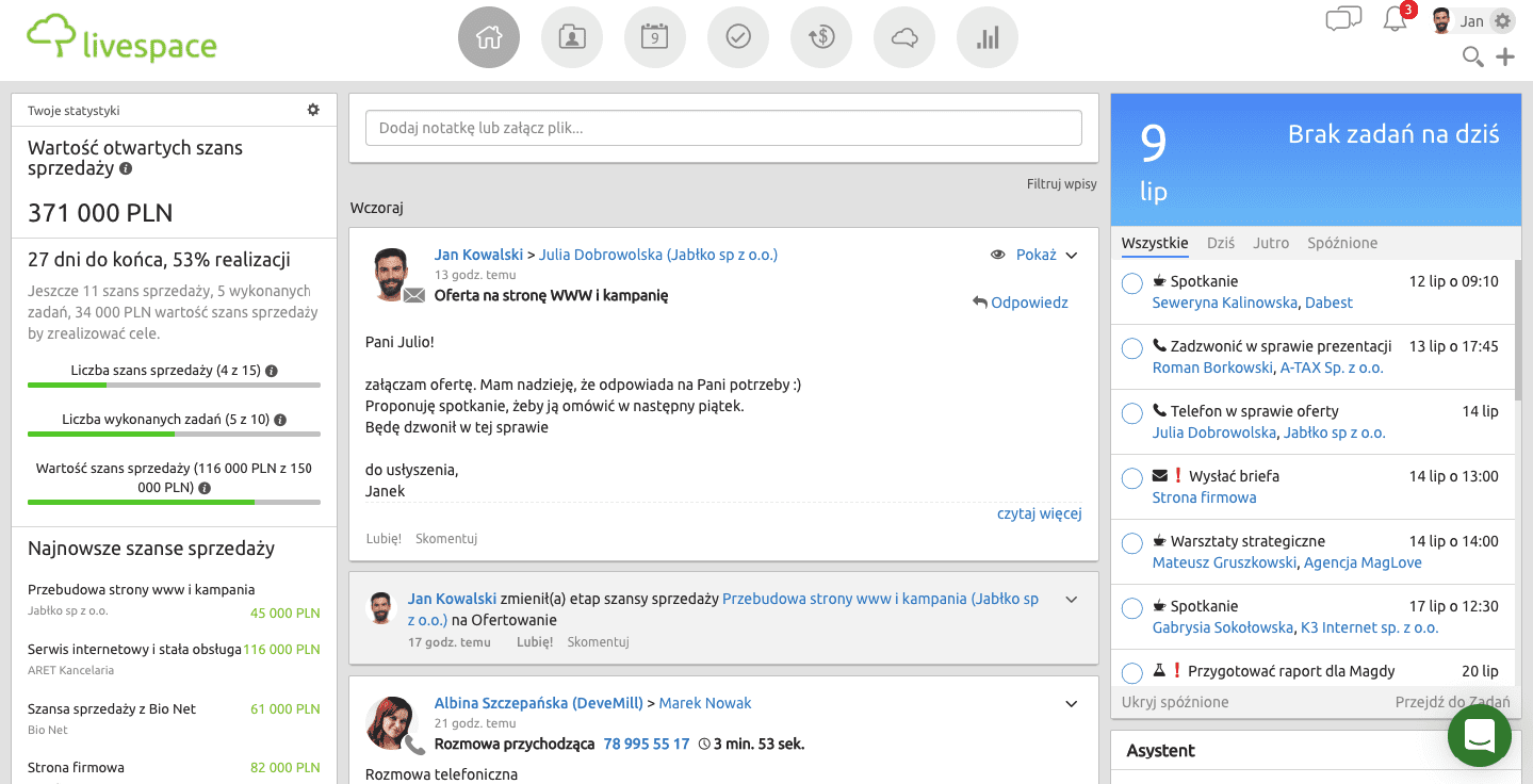 An example view in Livespace CRM 