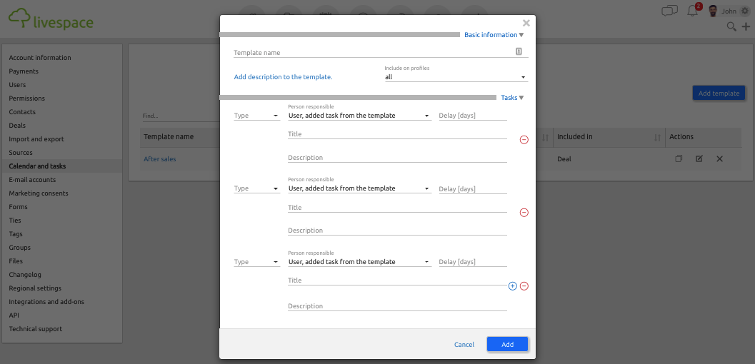 Creating a task template in Livespace 