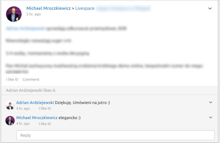 An example of communication in Livespace CRM