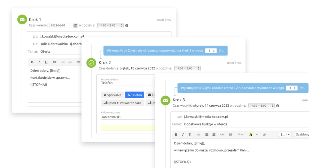 sekwencja maili i zadań w CRM