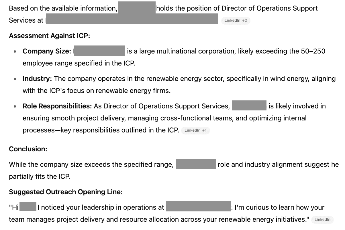 How to use ChatGPT in sales; example of ICP validation